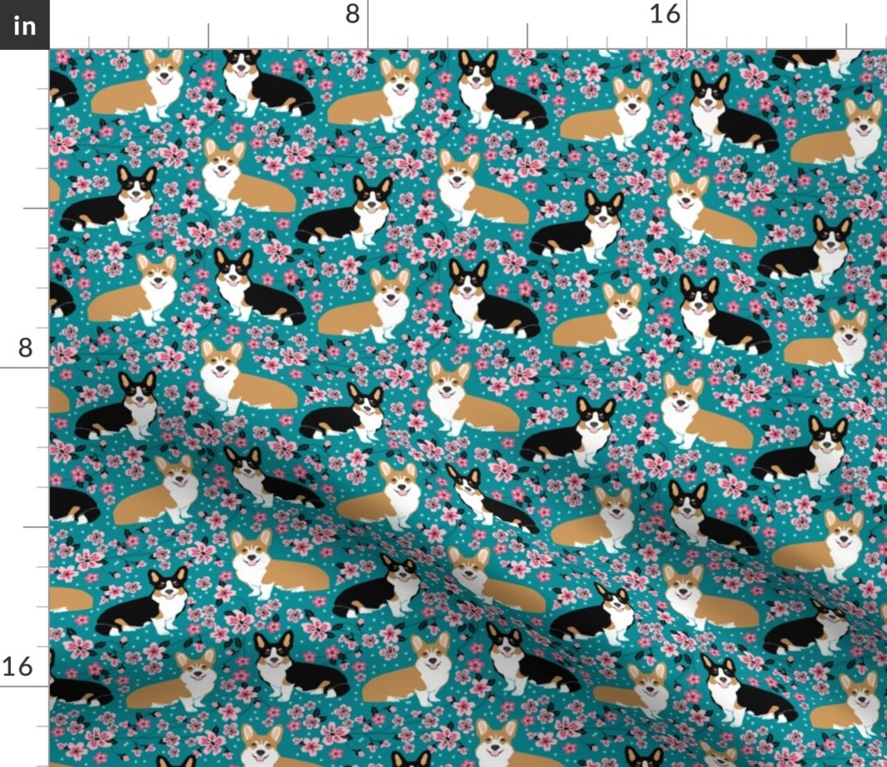 Corgi Spring Florals Cherry Blossom Japan Corgis Welsh Summer Puppy Pet Portrait Custom Printed Fabric by Spoonflower Various Fabrics by the Yard or Fat Quarter